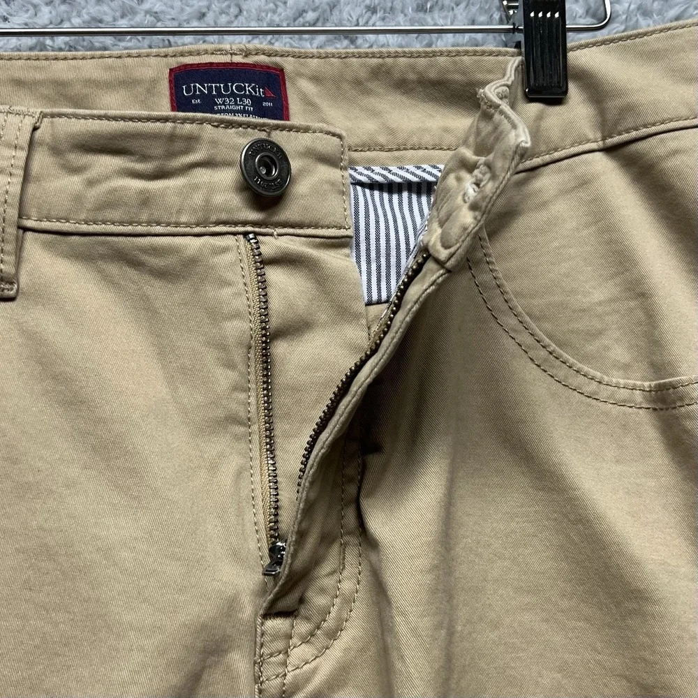Untuckit 5 Pocket Chino Pants Men 32x30 Tan Don Santiago Tech Straight Fit Chino